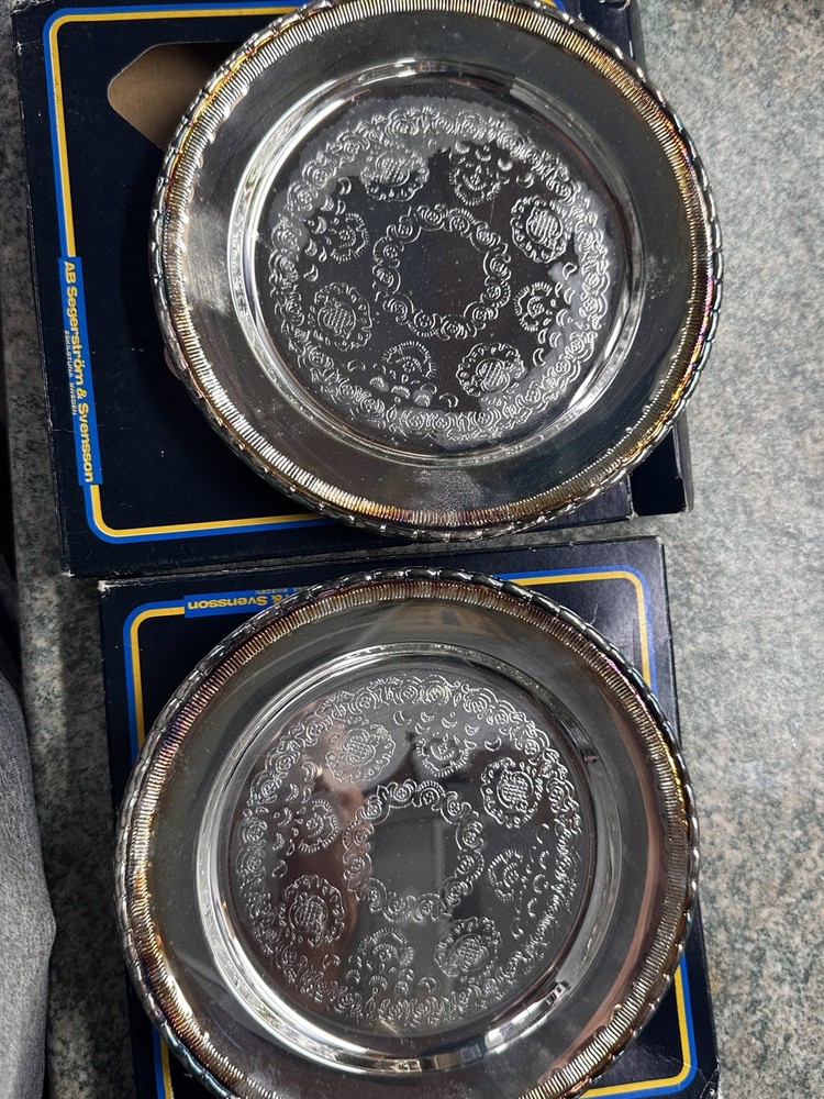 2 Vintage Coasters silver plated plates