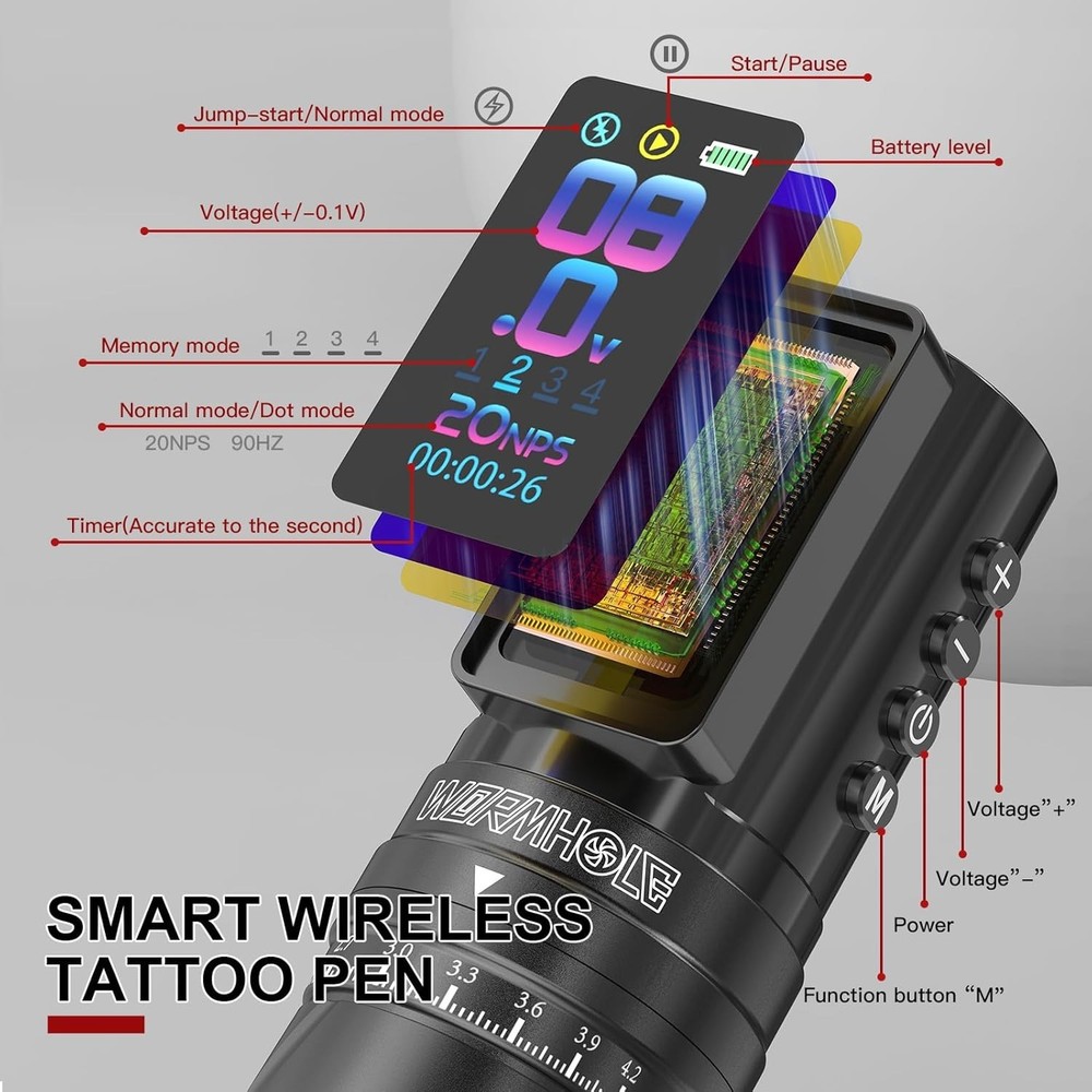 Complete Wireless Tattoo Kit: Adjustable Stroke Machine, 2300mAh Dual Batteries