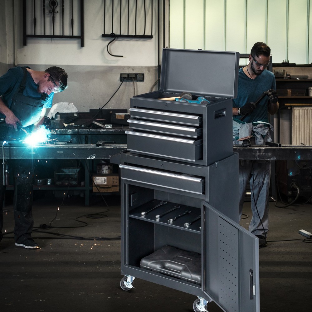 4-Drawer Rolling Tool Cabinet with Bottom Storage & Handle for Garage Workshop