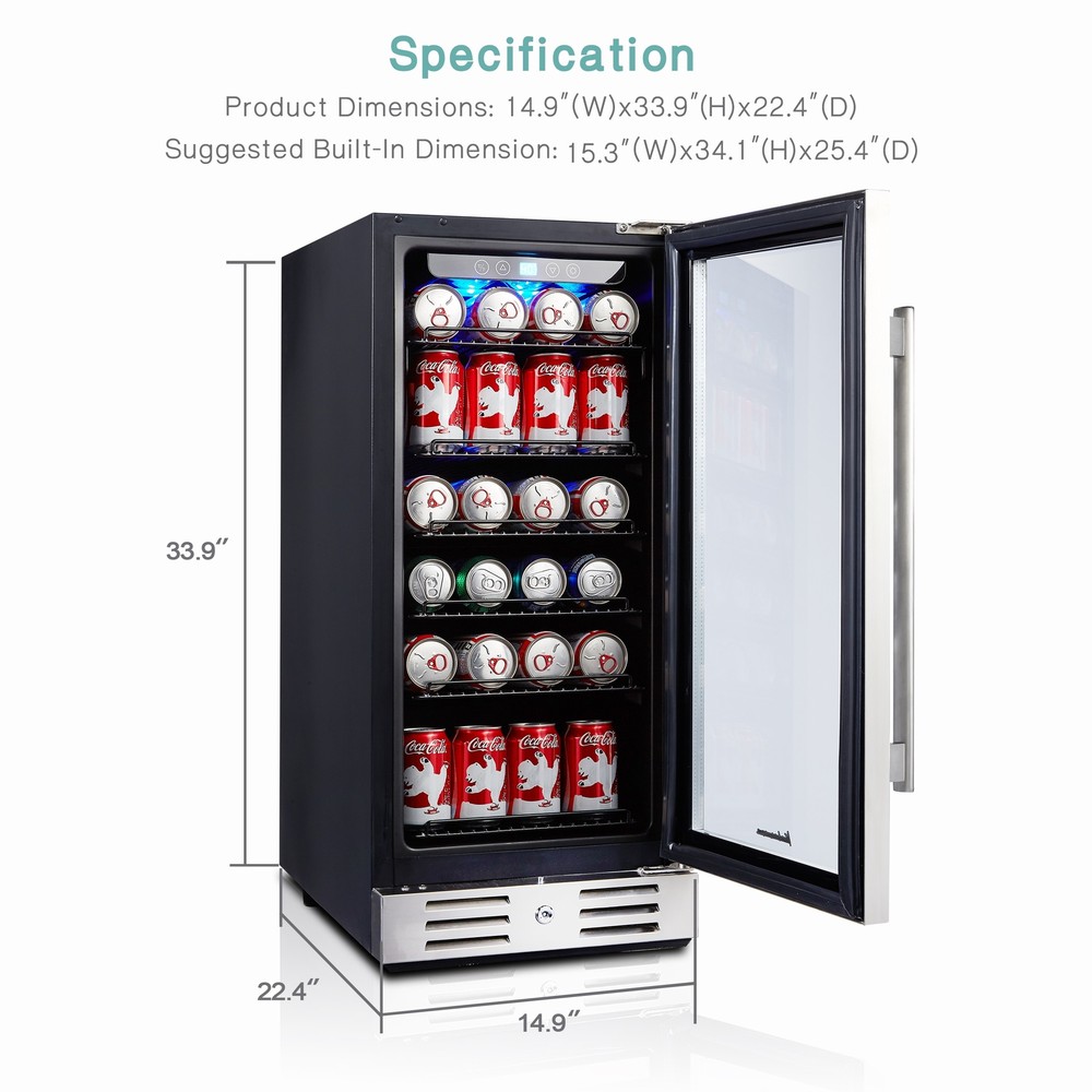 Freestanding Beverage Refrigerator Compressor Beverage Cooler Stainless 96 Can