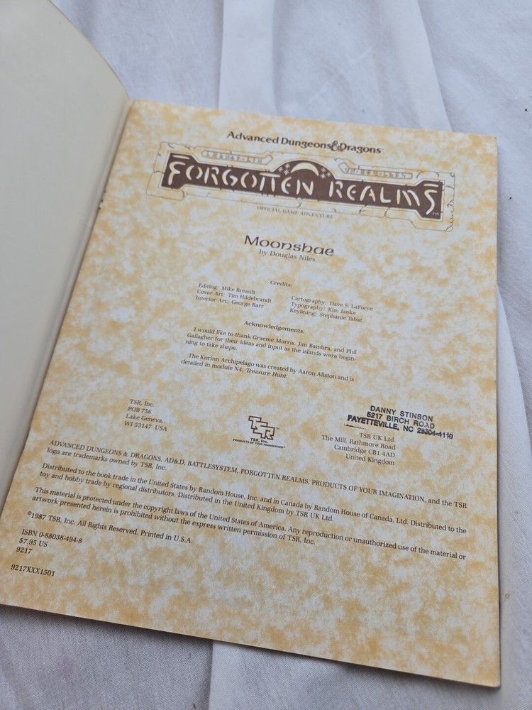 Advanced Dungeons & Dragons Moonshae Forgotten Realms D&D TSR 1987 No Map