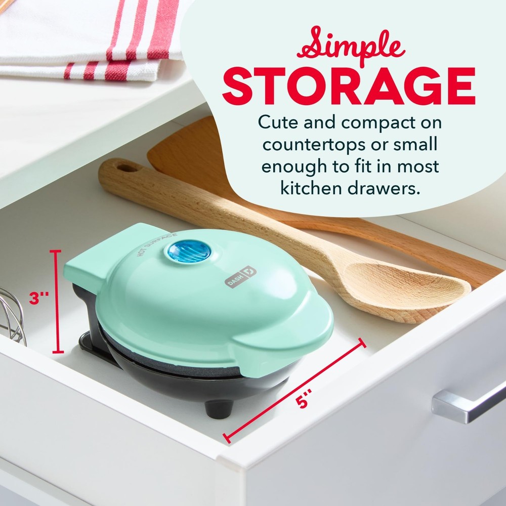 Dash Mini Waffle Maker Compact Electric Nonstick Iron Aqua