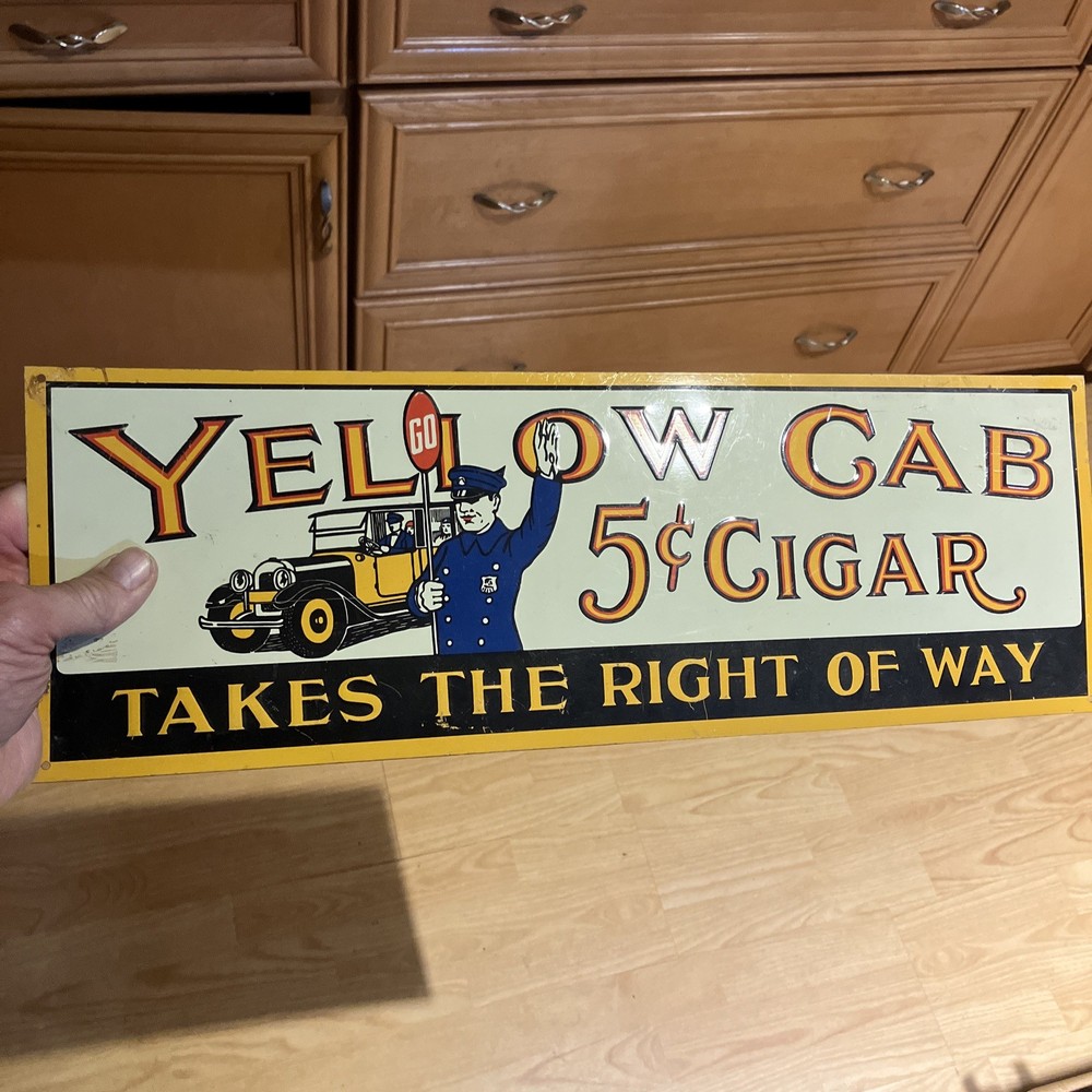 Yellow Cab Cigar Sign Original Tin