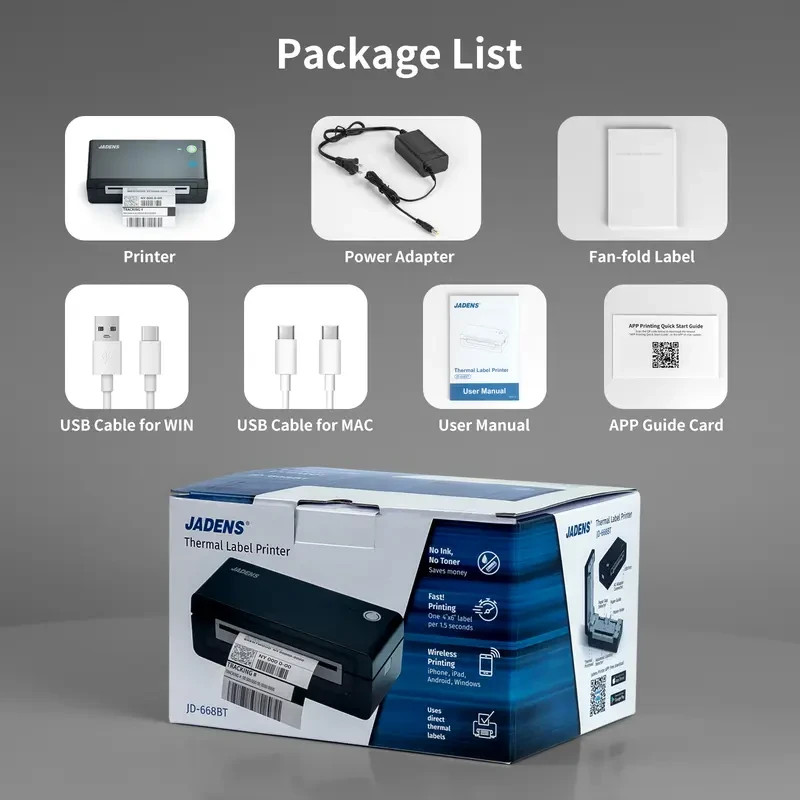 JADENS Shipping Label Printer, Bluetooth Wireless Thermal Label Printer