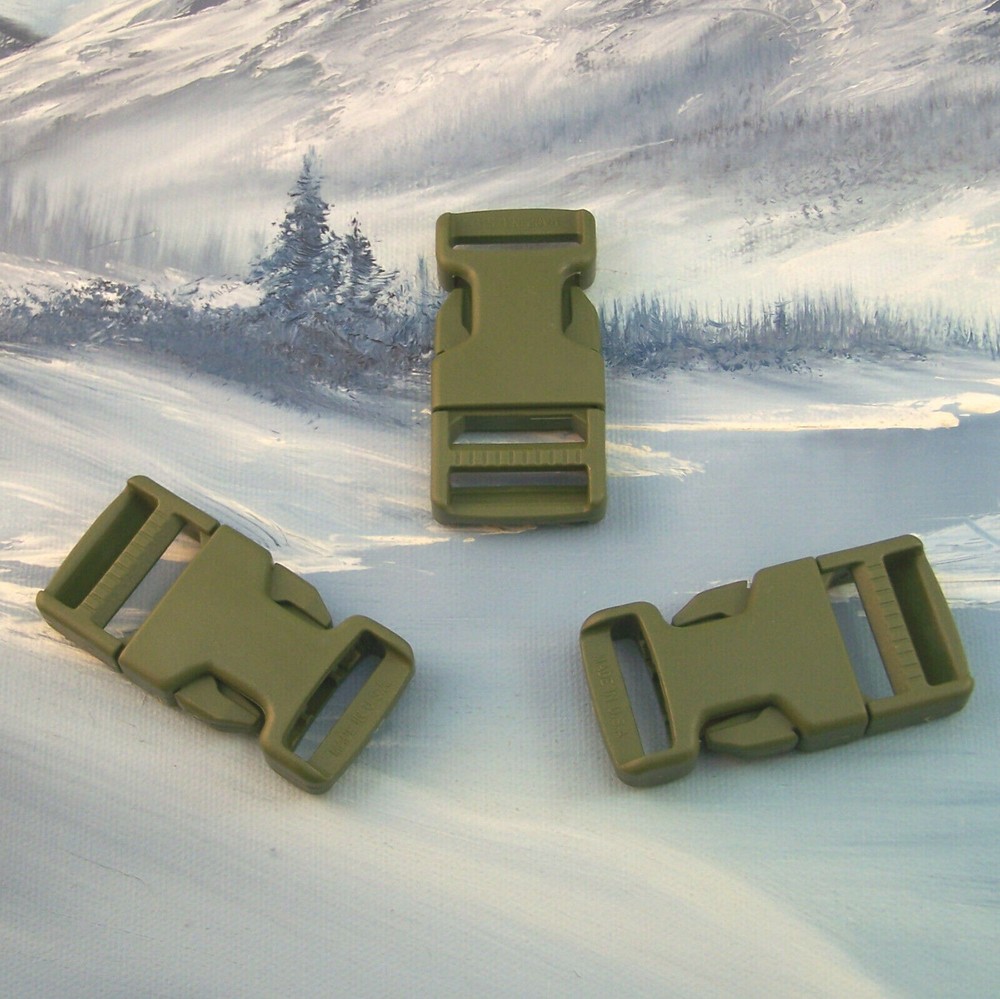 OLIVE DRAB QUICK RELEASE BUCKLE FOR 1" WEBBING ~ OD ~ 3 PACK ~ MIL-SPEC ~ US Mfg