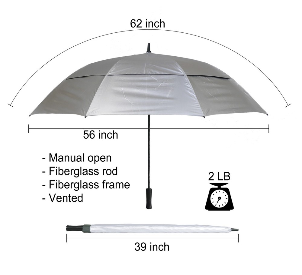 KUD Auto Open Manual stick Golf Umbrella Oversize Windproof Double Canopy
