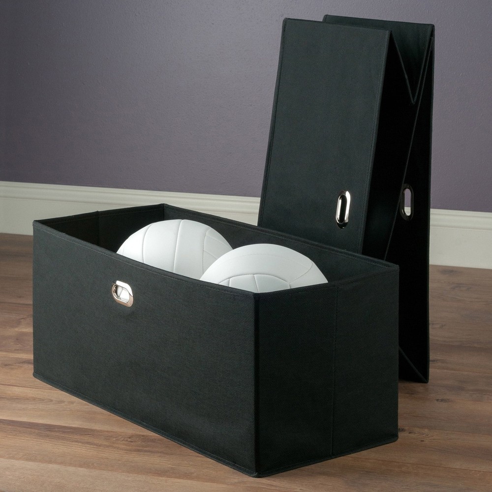 Torino 2-Piece Foldable Wide Baskets, Black Fabric