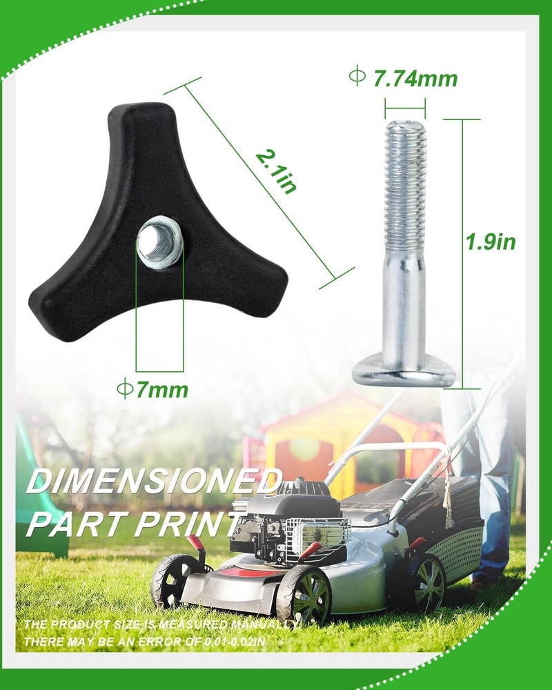 6 Sets Lawn Mower Handle Knobs Nut Bolt, Triangle Knob Black+Silver