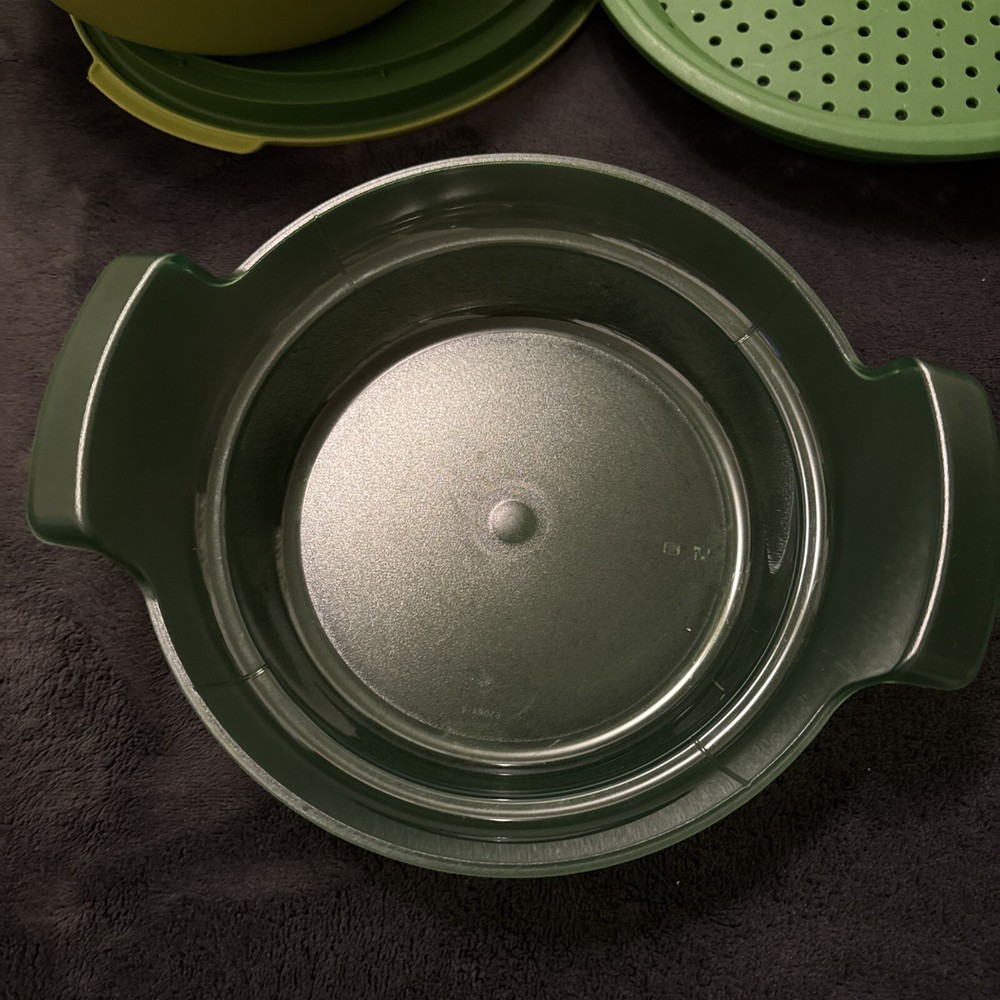 Tupperware Microwave Smart Stack Steamer 4 Piece Set Green Stack Cooker NICE