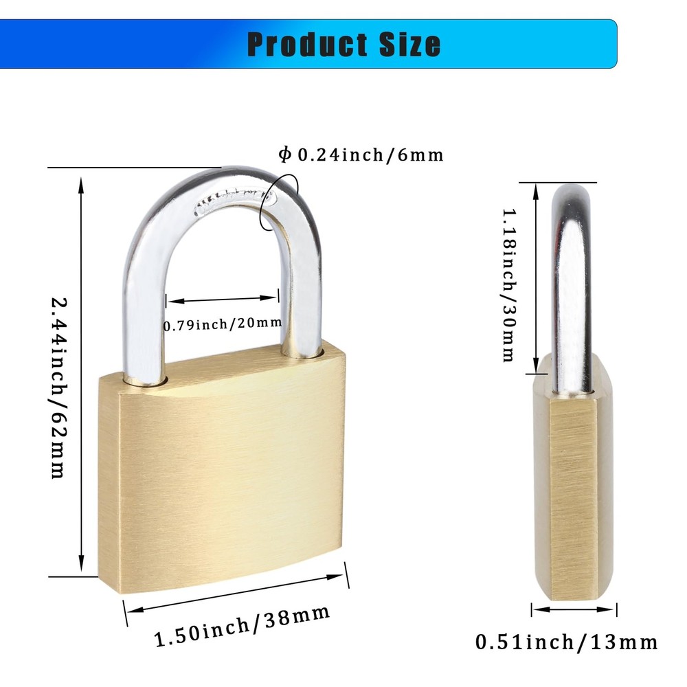 6Pack Solid Brass Padlocks Keyed Alike, Locker Locks with Same Keys, Weatherp
