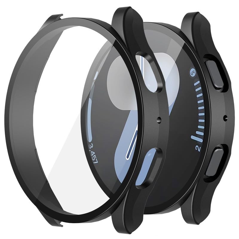 2-Pack Hard PC Screen Protector Case for Galaxy Watch 7 (44mm) Black(2-Pack)