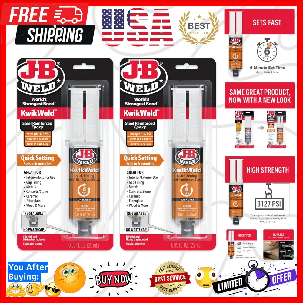 6 Minute Set Epoxy KwikWeld, High Strength, Waterproof, 2 Pack, Dark Grey,