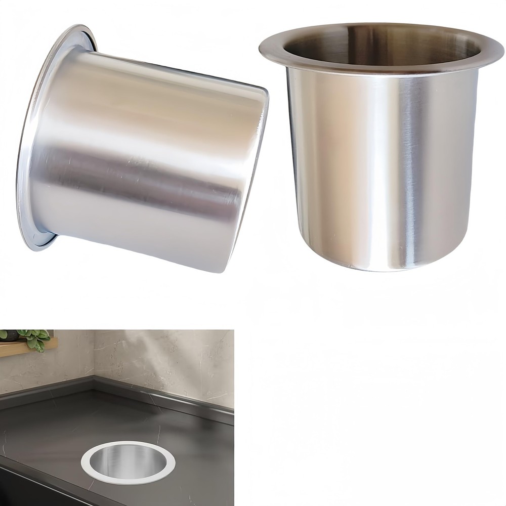2Pcs Stainless Steel Cup Holder Insert Sofa Recliner silver