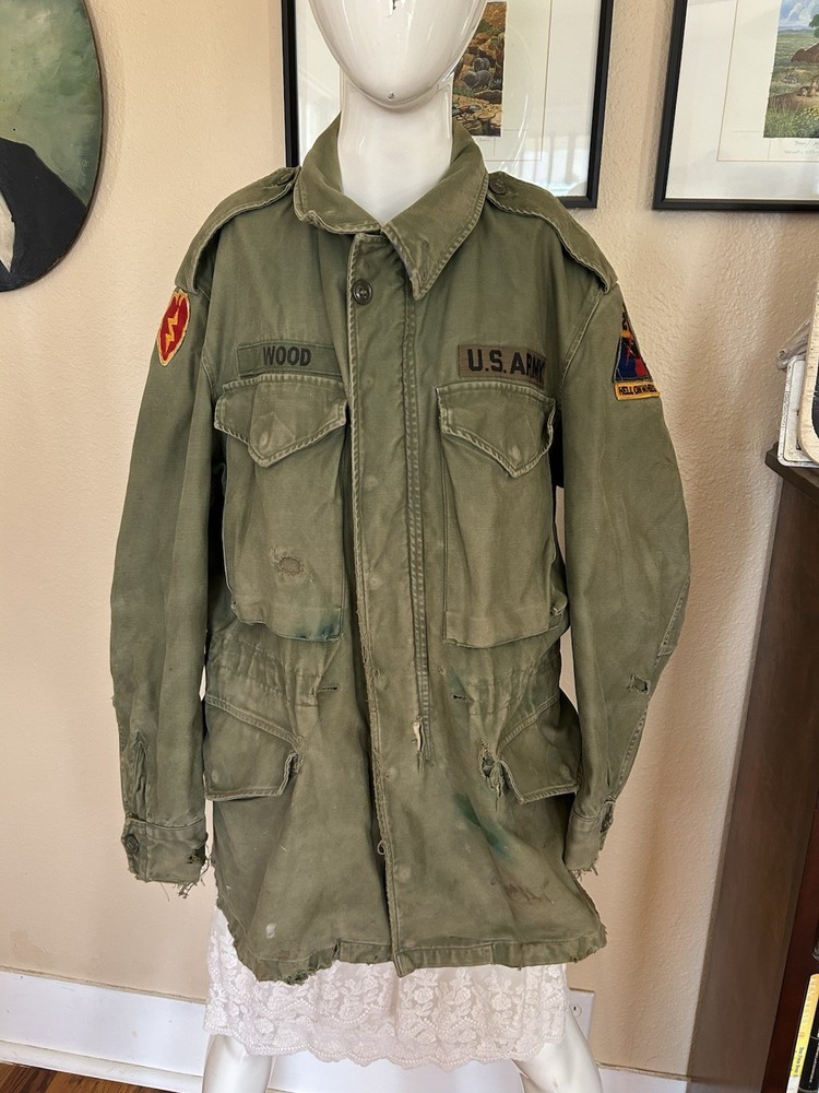 Vtg M-51 Field Jacket-DISTRESSED Tropic Lightning/Hell On Wheels