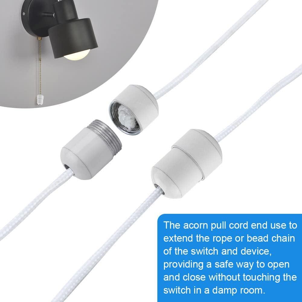 5 PCS Cord Connector for Light Pull, Metal Blind Pull Cord Ends White Light Pull