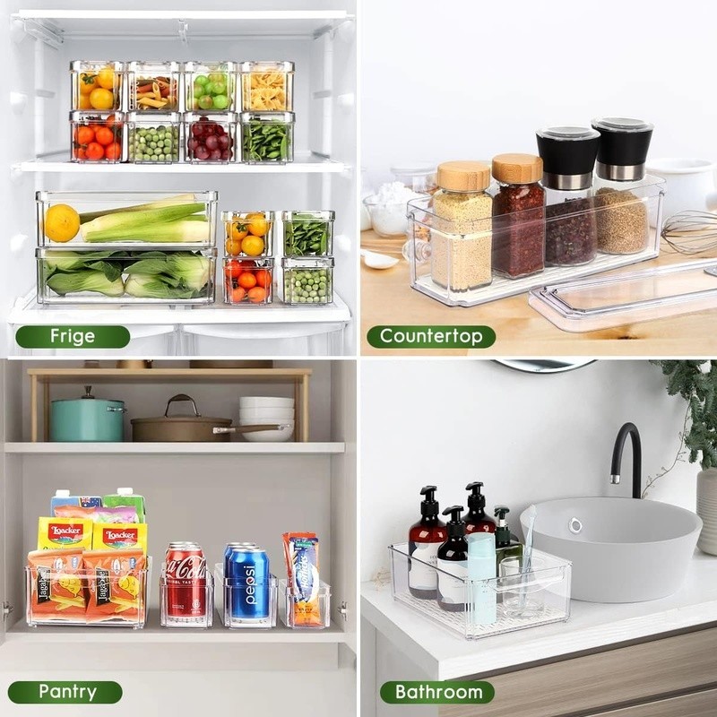 Stackable Fridge Organizer Bins W/ Lids 14 Pack Kitchen Storage Containers New