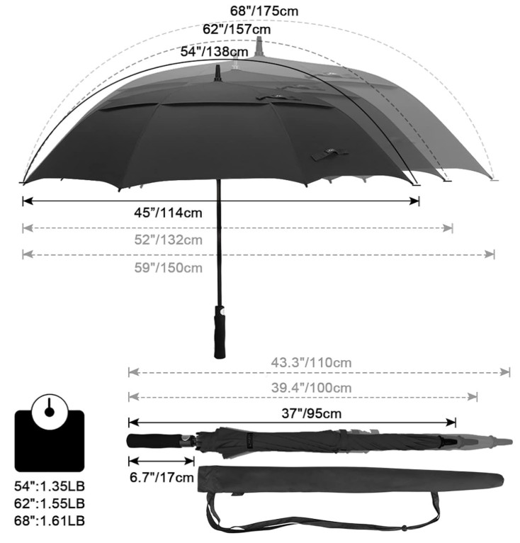 Oversize Windproof Automatic-Open Golf Umbrella, Double Canopy Design