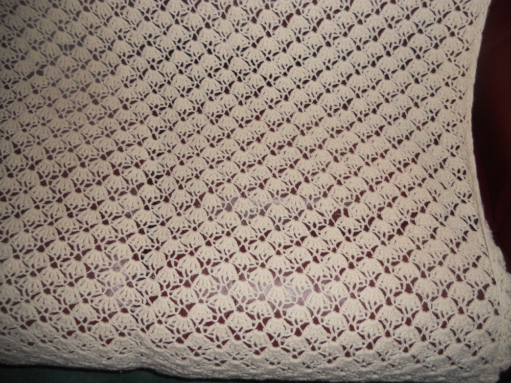 Crochet Cream Diamond Pattern Afghan Blanket 75" x 75"