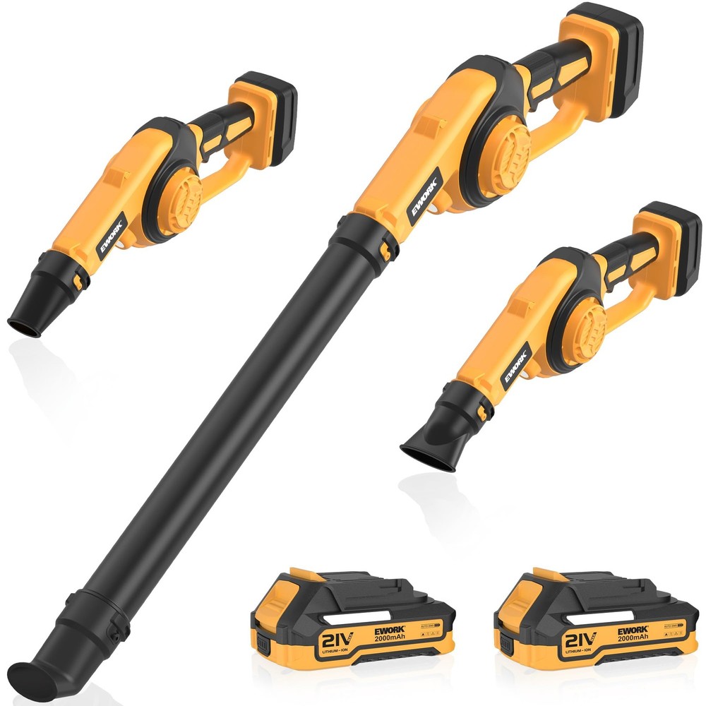 EWORK Small Leaf Blower Cordless 21V 130CFM/200MPH 2*2.0Ah Battery, Yellow