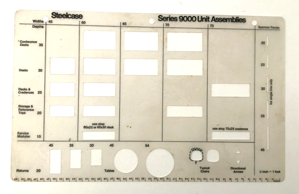Steelcase Architectural Drafting Template Stencil Series 9000 Unit Assemblies