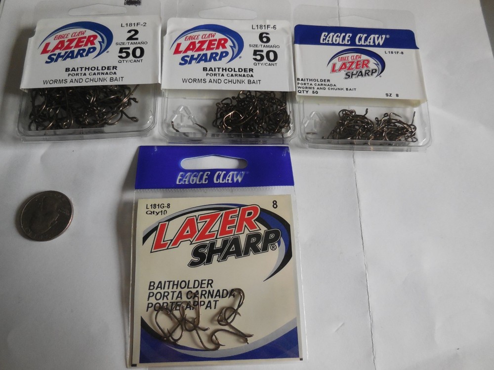 U PICK Eagle Claw Lazer Sharp Baitholder Hooks  Size 8, 6, 2 50 Pack or 10 pack