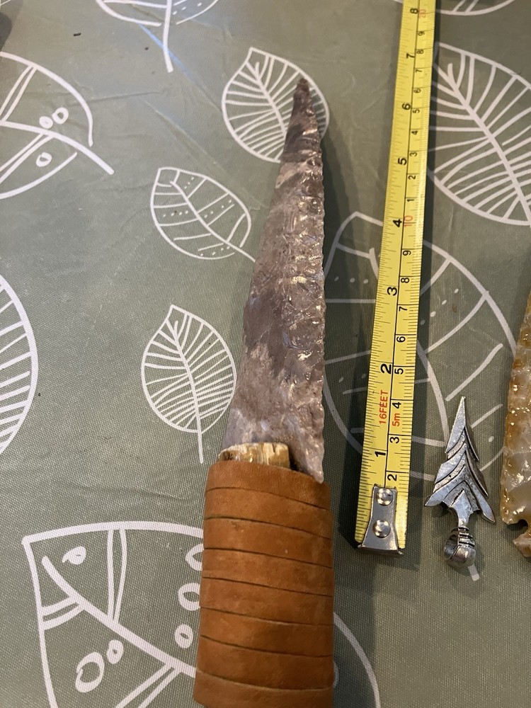 Handmade 13" Flint Knapped Stone Knife Handle Primitive Style,EXTRAS