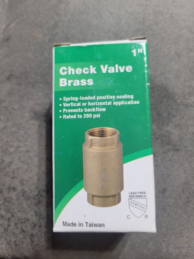 Water Source Spring Loaded Brass Check Valve 1" 200psi CV100NL