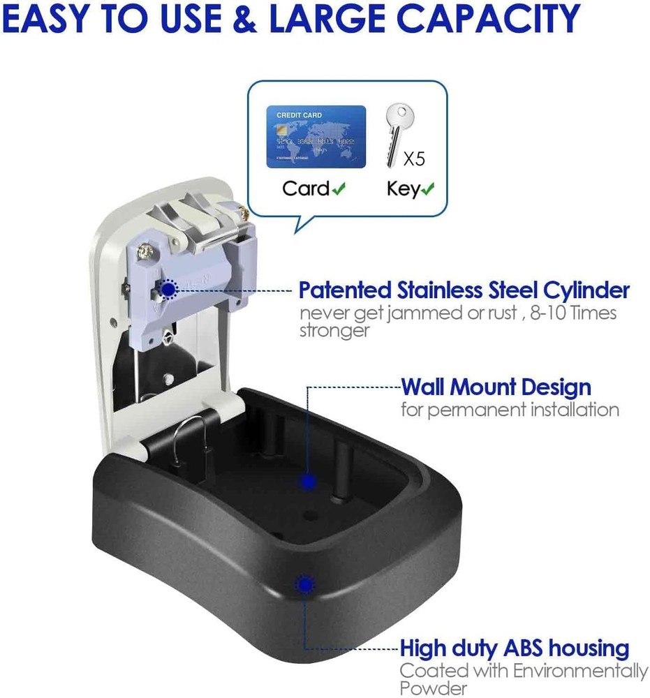 2 Pack Key Lock Box | Wall Mount 4 Digit Combination | Waterproof Large Capacit