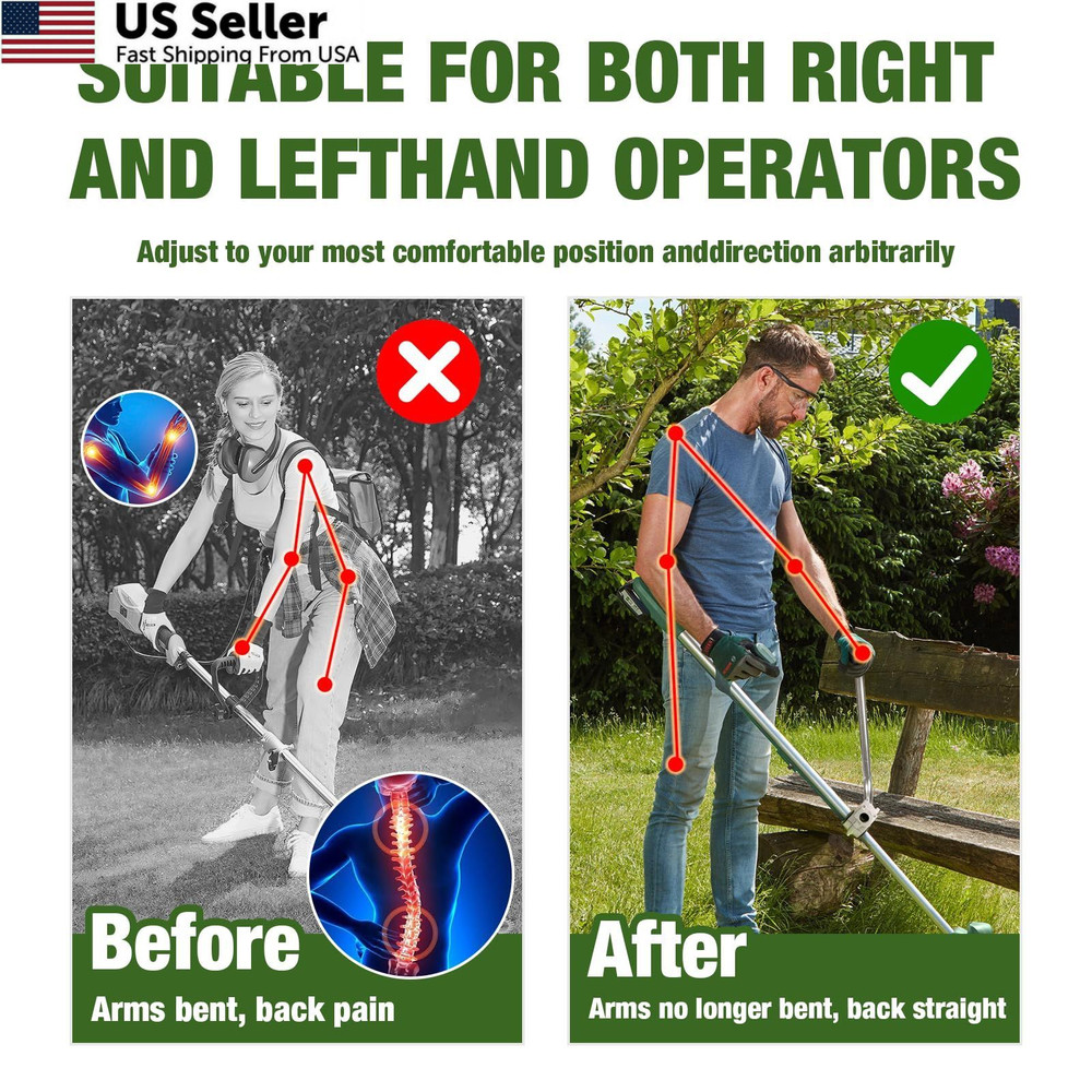 Ergonomic Weed Eater Handle Extension - Back Saver Trimmer Grip Silver
