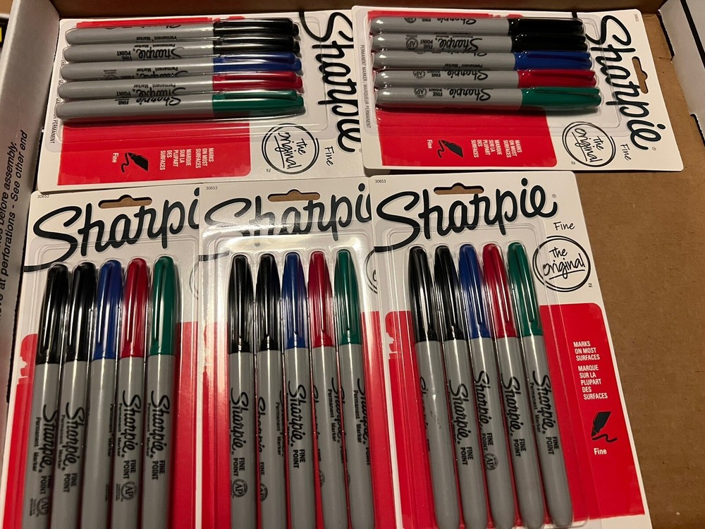 Sharpie Permanent Markers Fine Point Assorted Colors 5 Packs -25 Count Total