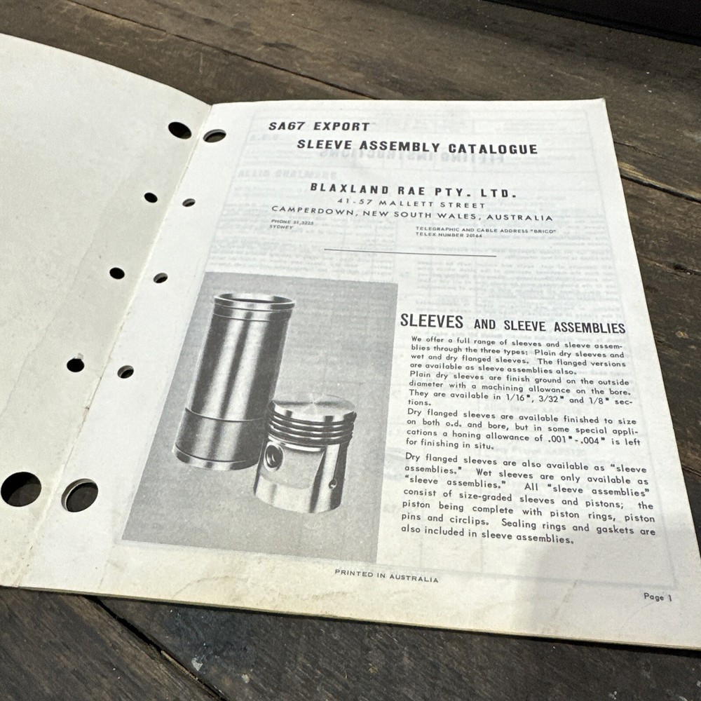 ACL Sleeve Assemblies 1967 Repco Vintage Catalogue