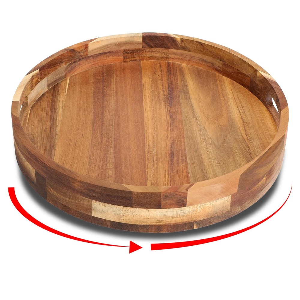 New Best Acacia Wooden Lazy Susan for Table Top-12 Inch Turntable with Double