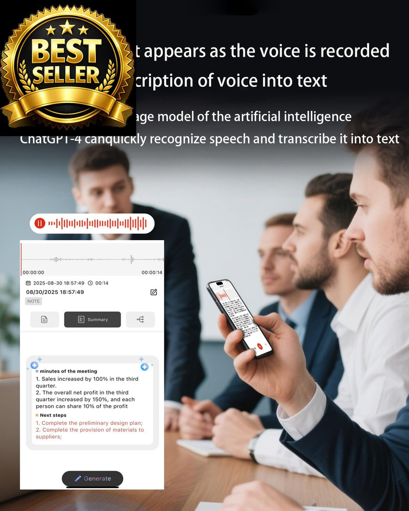 AI Voice Recorder, Recorder w/Case Display Haptics, Transcribe &...