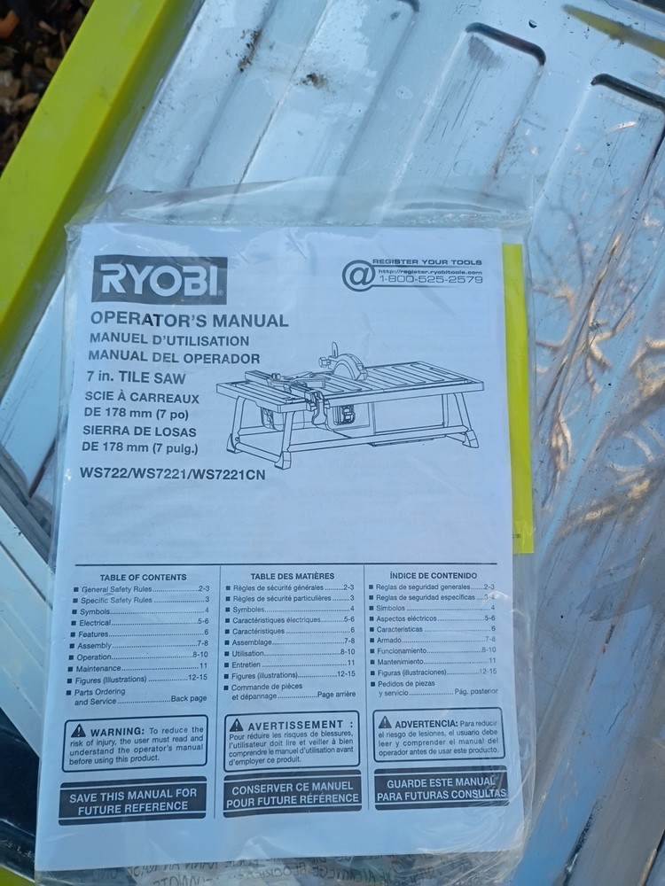Ryobi WS722, 120 V, 7 in Tile Saw