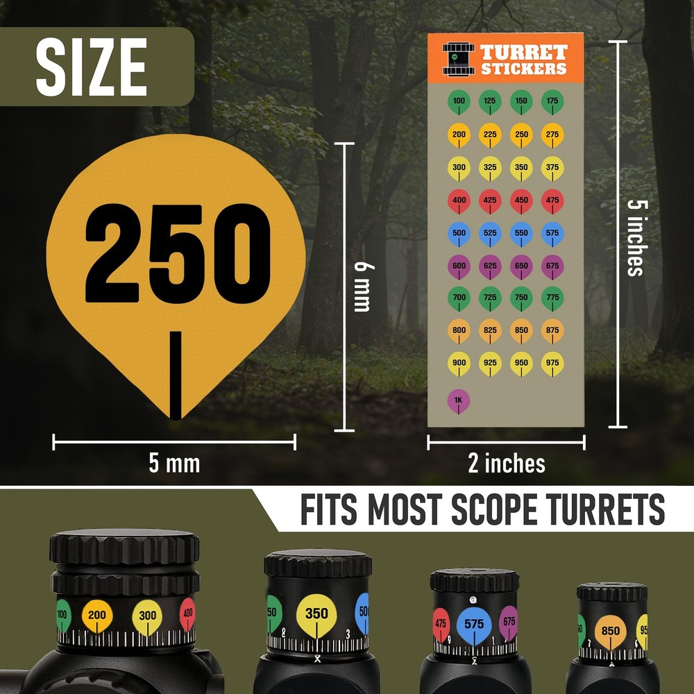20 Rifle Scope Turret Sticker Sheets- Dope Stickers for Multi Color