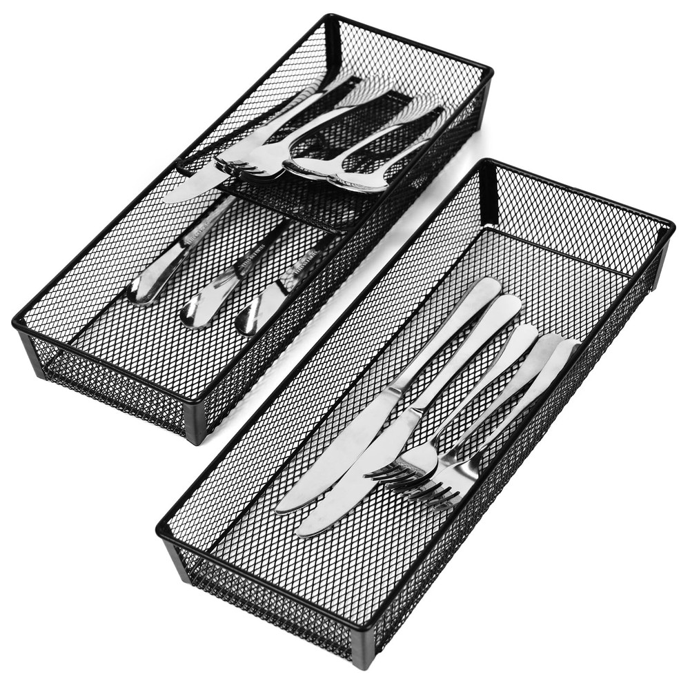 DOSTATNI 2 Pcs Mesh Silverware Drawer Organizer Cutlery Black