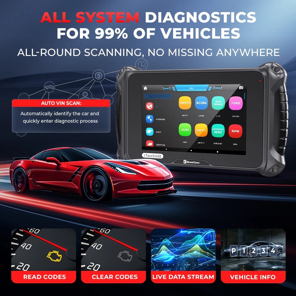 BOSSCOMM OBD2 Scanner Full System Car Diagnostic Scan Tool SAS BMS Reset For VW