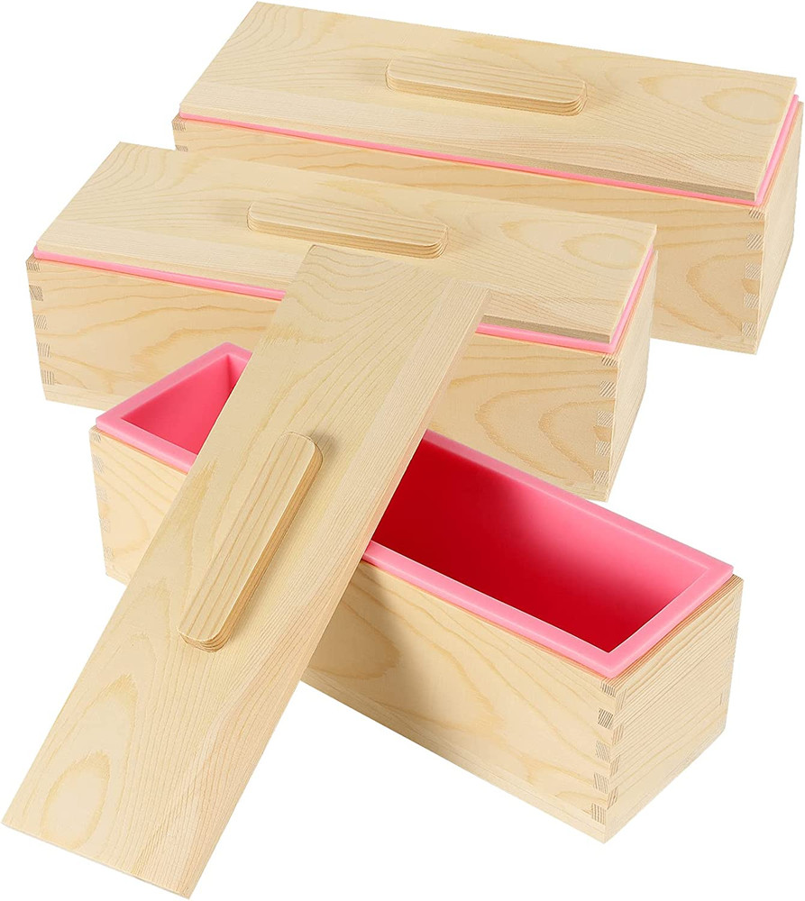 3PCS 47Oz Pink Silicone Soap Molds Kit, Rectangular Silicone Loaf Soap Making Mo