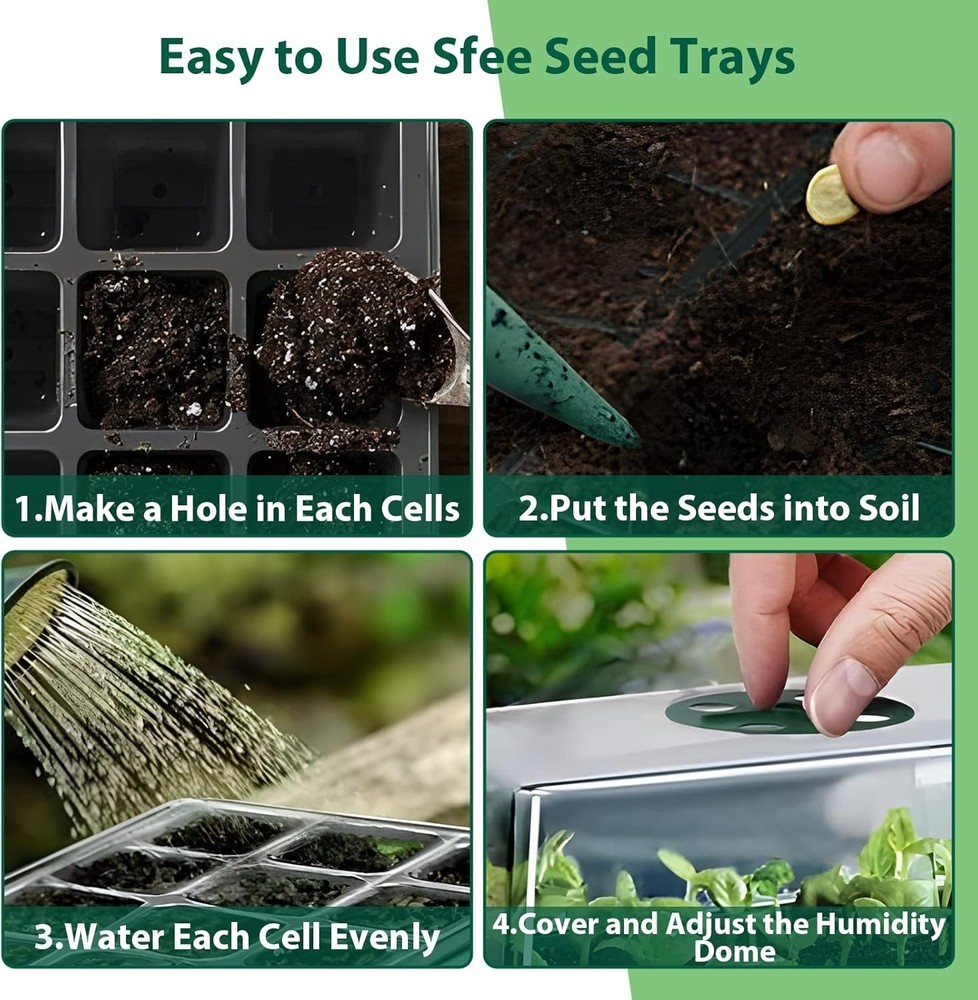 5 Pack Seed Starter Tray Kit, 60 Cells Seedling Starter Trays with Humidity D...