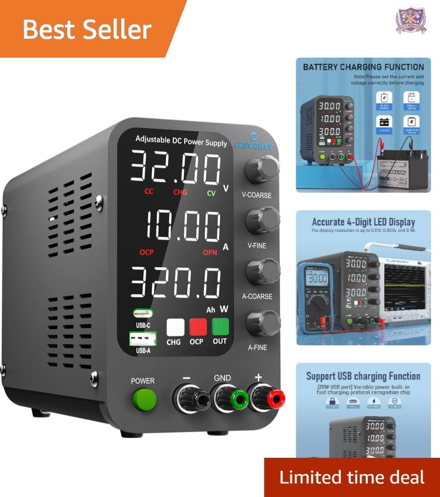 DC Power Supply Variable 0-32V 0-10A Bench Charger USB-C Quick Charge