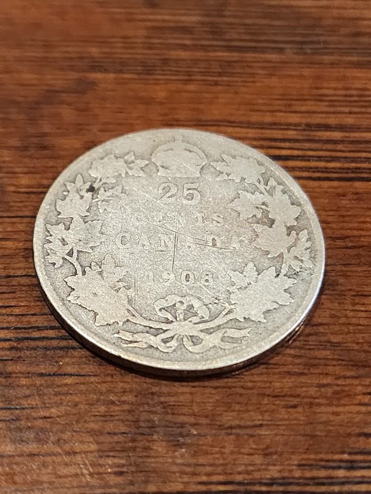 1908 Canada 25 Cents Silver Coin