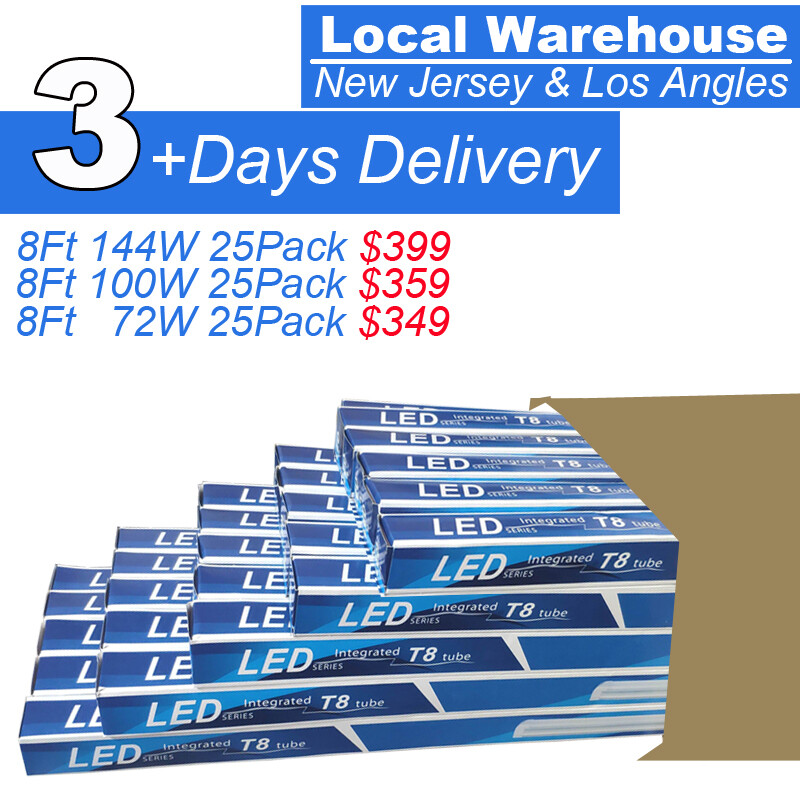 25 Pack 8 Foot LED Shop Light Fixture 8FT T8 LED Tube Light 8' 100W Garage Light