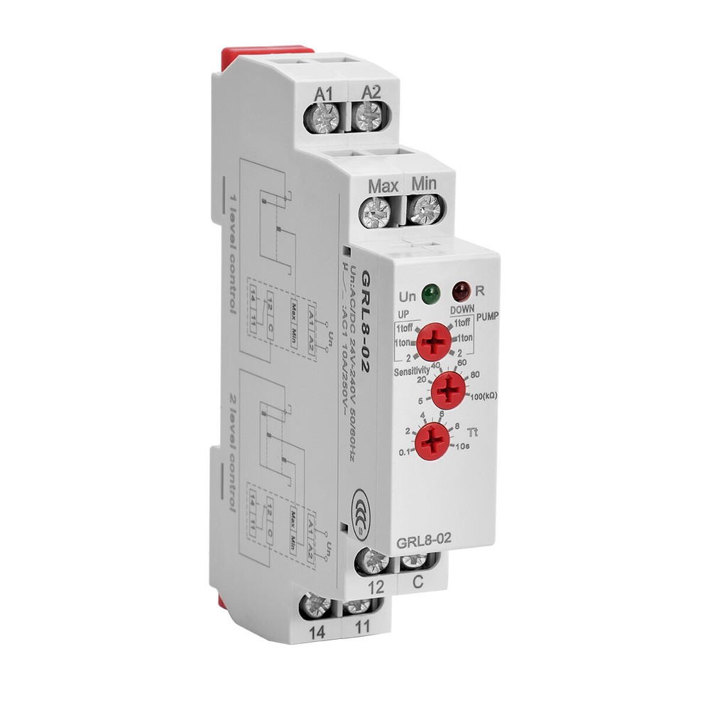 24V-240V GRL8-02 Liquid Level Control Relay Water Level Controller 10A AC/DC