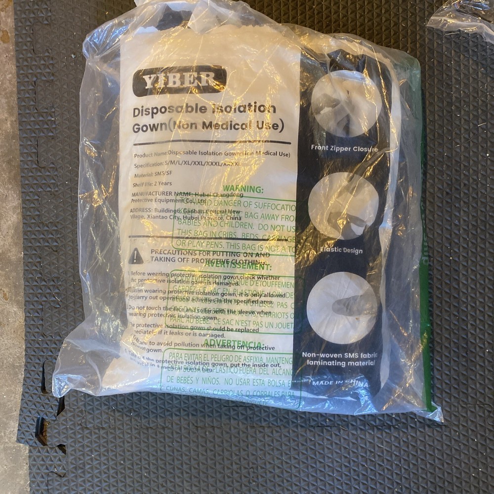 Yiber Disposable Isolation Gown Hazmat 2 Pc Medium White Open