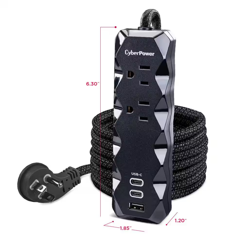 3 Ft. 2-Outlet 3 USB Surge Protector