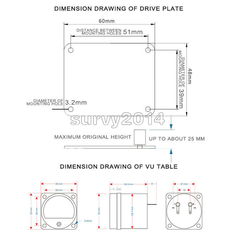 2pc 10-12V VU Panel Meter 500UA Warm Back Light Recording +Cable w/Driver Module