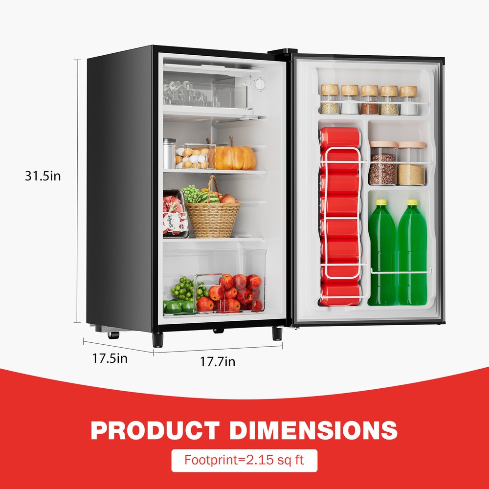 Quiet Compact Mini Fridge with Freezer Compartment, Single Door Design