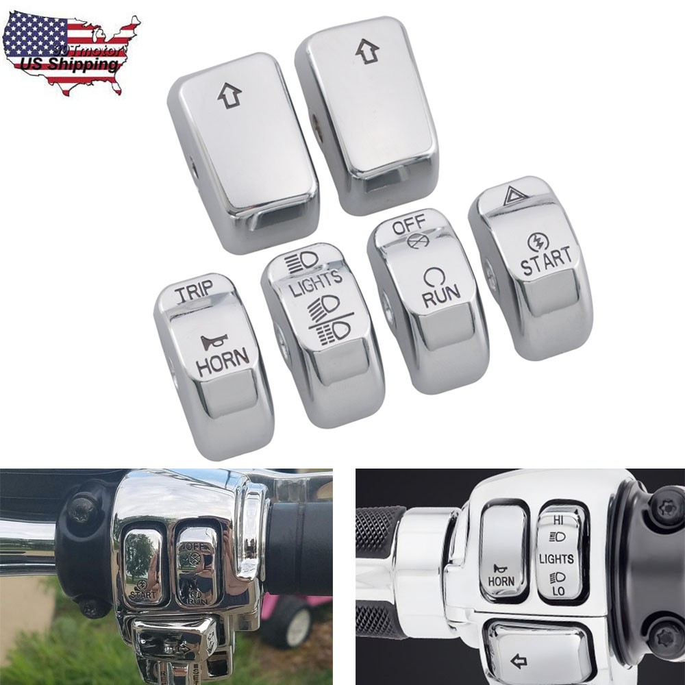 6pcs Chrome Hand Control Switch Housing Button Caps for Harley Street Bob FXDB