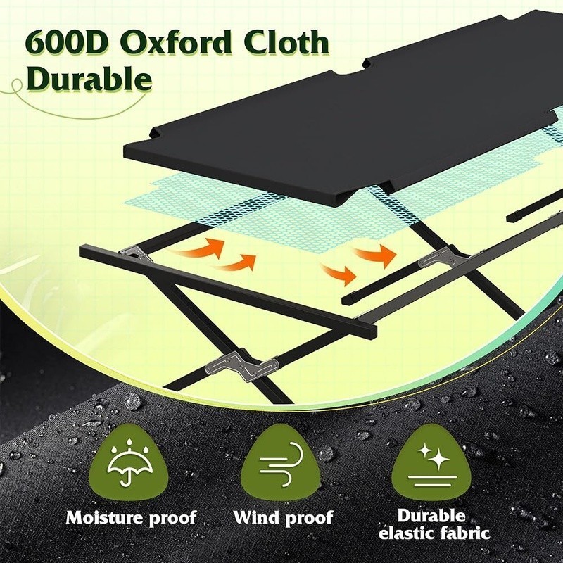 Portable Camping Cot Lightweight Foldable Bed W/ Side Pocket Quick Setup New
