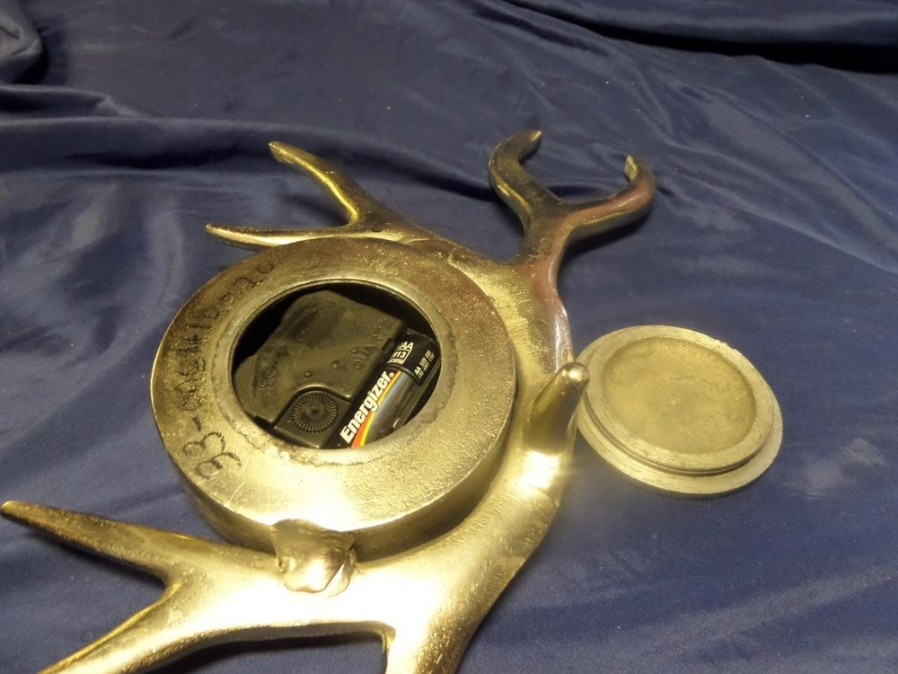 Deer Antler Silver Clock Mantle Table Desk Solid Clock Battery Operated 15x6